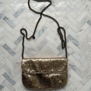 J.Crew gold sparkly cross body bag / gold sparkly clutch